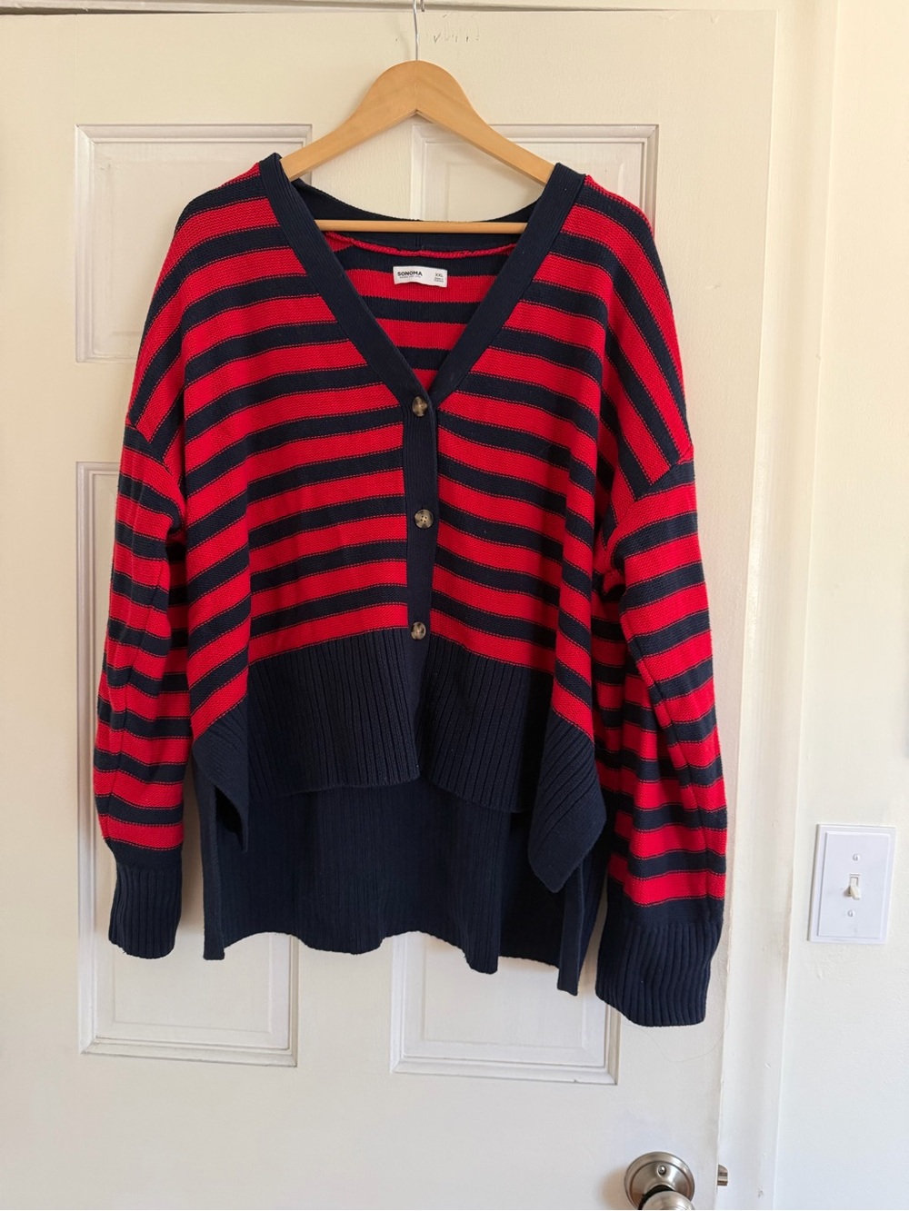 Sonoma Red & Navy Striped V-Neck Cardigan